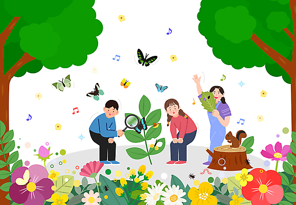 전신 나무 여자 남자 꽃 어린이 나비 곤충 잎 여러마리 일러스트 자연 돋보기 허리숙이기 서기 미소 웃음 들기 소녀 소년 세명 관찰 숲 즐거움 꽃봉오리 달팽이 다람쥐 거미 개미 나무밑둥 지렁이 자연관찰 어린이만 언스쿨링 국내일러스트 AI파일 식물 동물 교육 감정 다수 모션 연체동물 표정 숙이기 사람 설치류 생태계 파일형식 벡터