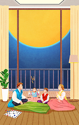 전신 PSD 여자 남자 딸 화분 아들 어린이 일러스트 창문 엄마 앉기 소녀 소년 여러명 성인 추석 보름달 커튼 던지기 아빠 윷 윷놀이 한복 윷판 국내일러스트 한국전통 명절 다수 가족 모션 사람 전통놀이 달 전통의상 파일형식