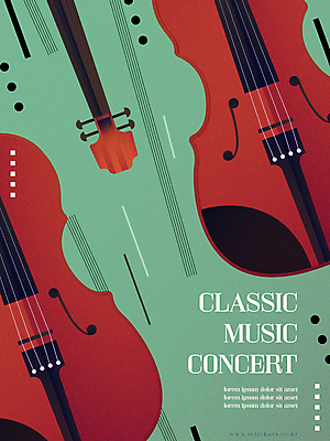 포스터 음악 일러스트 사람없음 그래픽 초록색 갈색 콘서트 점 클래식 바이올린 오선 국내일러스트 AI파일 컬러 컨셉 현악기 문화예술 공연 파일형식 벡터