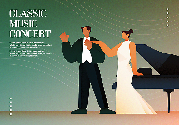 전신 드레스 여자 남자 포스터 선 음악 일러스트 정장 턱시도 성인 두명 초록색 콘서트 클래식 웨이브 성악가 그랜드피아노 성악 공연포스터 오페라 얼굴없음 성인만 국내일러스트 AI파일 옷 컬러 컨셉 노래 문화예술 사람 공연 가수 피아노 파일형식 벡터