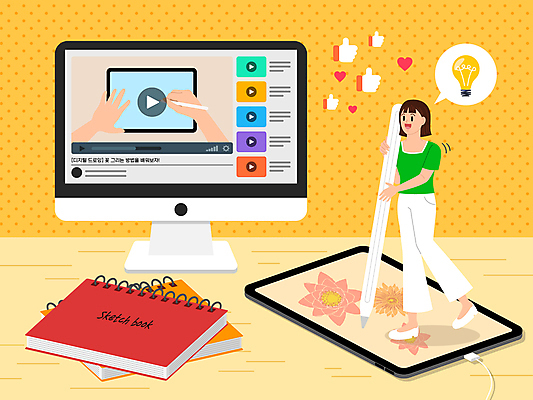 전신 손 여자 말풍선 일러스트 전구 한명 서기 성인 신체부위 태블릿 노란색 모니터 하트 최고 그리기 스케치북 그림 손모양 드로잉 동영상창 온라인강의 자기개발 성인여자한명만 태블릿펜 원데이클래스 국내일러스트 AI파일 모양 1 컬러 모션 학용품 미술 사람 전자제품 스마트기기 컴퓨터 펜 강의 동영상 클래스 여자한명만 성인여자만 파일형식 벡터 언택트 손_신체부위