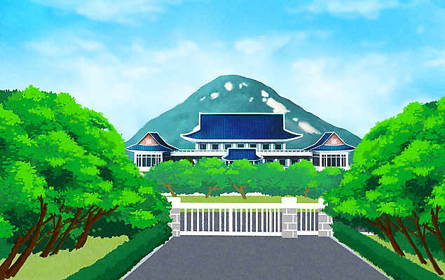 PSD 나무 구름 길 일러스트 산 한국 풍경 사람없음 건물 담장 정원 청와대 전경 국내일러스트 자연요소 식물 건축물 아시아 파일형식 탑뷰