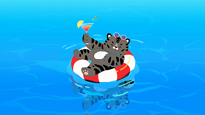 한마리 여행 모션 물놀이 수영장 들기 사람없음 물 여름 파란색 여름휴가 바캉스 선글라스 반사 호랑이 떠있는 칵테일잔 호랑이캐릭터 영상 튜브 동영상 트로피컬아트 흑호 모션그래픽 MP4 MOV 자연요소 1 계절 안경 컬러 동물캐릭터 술잔 포유류 놀이 휴가 그림 파일형식 여름_계절