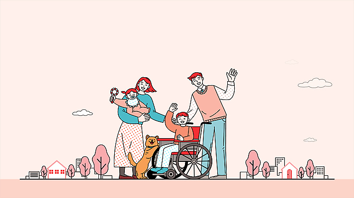 전신 구름 한마리 반려견 어린이 분홍색 가족 안기 모션 엄마 서기 웃음 들기 앉기 소년 여러명 성인 건물 자녀 아기 도시 아빠 장애인 휠체어 손인사 영상 딸랑이 동영상 손흔들기 지원 들어올리기 장애인복지 모션그래픽 MP4 MOV 자연요소 1 건축물 남자 컬러 다수 관계 표정 사람 반려동물 아기용품 인사 개 복지 장애 파일형식