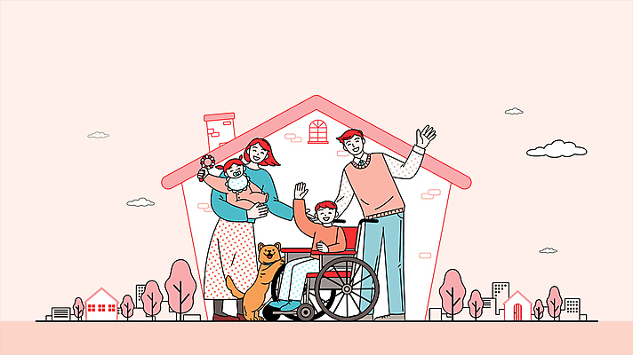 전신 구름 한마리 반려견 어린이 분홍색 가족 안기 모션 엄마 주택 서기 웃음 들기 앉기 소년 여러명 성인 건물 자녀 아기 도시 아빠 장애인 휠체어 손인사 영상 딸랑이 동영상 손흔들기 지원 들어올리기 장애인복지 모션그래픽 MP4 MOV 자연요소 1 건축물 남자 컬러 다수 관계 표정 사람 반려동물 아기용품 인사 개 복지 장애 파일형식