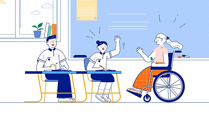 전신 학생 여자 남자 하늘색 의자 교실 학교 모션 청소년 수업 들기 앉기 성인 세명 연필 펜 손들기 교사 칠판 장애인 책상 휠체어 손인사 영상 동영상 장애인의날 장애인취업 모션그래픽 MP4 MOV 직업 교육 가구 비즈니스 학용품 사람 파란색 필기구 인사 장애 파일형식 법정기념일