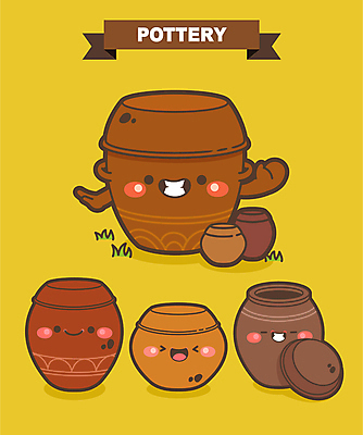 일러스트 웃음 사람없음 노란색 축제 오픈 항아리 도자기 특산물 손인사 특산물캐릭터 지역축제 대한민국축제 일러캐릭터 AI파일 캐릭터 컬러 표정 인사 파일형식 벡터