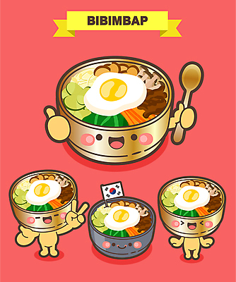 한식 일러스트 들기 사람없음 빨간색 숟가락 축제 태극기 브이 특산물 음식캐릭터 비빔밥 따봉 특산물캐릭터 지역축제 대한민국축제 일러캐릭터 AI파일 캐릭터 음식 컬러 모션 수저 손짓 최고 국기 파일형식 벡터