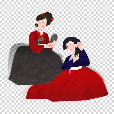 전신 편집 편집이미지 한국문화 한국전통 여자 들기 누끼 앉기 성인 두명 눈감음 한복 손거울 치장 머리손질 PNG 기생 머리셋팅 성인여자만 편집소스 직업 동양문화 전통 모션 한국 사람 뷰티 거울 전통의상 여자만 성인만 파일형식