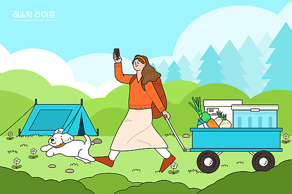 전신 한마리 여자 하늘색 일러스트 양파 텐트 캠핑도구 한명 들기 성인 연두색 스마트폰 걷기 당근 캠핑 우유 시골 강아지 파 전원생활 아이스박스 성인여자한명만 캠핑웨건 국내일러스트 AI파일 1 채소 모션 레저 유제품 뿌리채소 사람 생활 초록색 파란색 핸드폰 스마트기기 반려동물 도구 개 여자한명만 성인여자만 파일형식 벡터