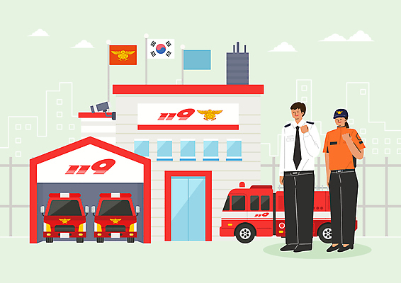 전신 PSD 여자 남자 일러스트 서기 성인 두명 파이팅 주먹 깃발 태극기 소방관 소방차 119 소방서 성인만 국내일러스트 모션 자동차 사람 국기 구조원 소방 전화번호 파일형식