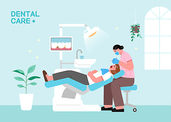 전신 여자 화분 하늘색 의자 일러스트 조명 치과 마스크 입벌림 들기 앉기 성인 두명 눕기 모니터 치아 세면대 치과진료 스케일링 치석제거기 치아건강 성인여자만 치위생사 치석 국내일러스트 AI파일 직업 가구 모션 표정 건강 병원 사람 파란색 컴퓨터 진료 의료용품 소화기관 여자만 성인만 파일형식 벡터