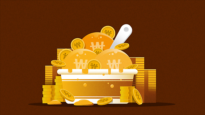 화살표 비즈니스 모션 사람없음 경제 갈색 숟가락 동전 떨어짐 금화 영상 가치 동영상 동전탑 컵아이스크림 인플레이션 모션그래픽 MP4 MOV 녹이기 컬러 컨셉 돈 아이스크림 수저 쌓기 황금 파일형식