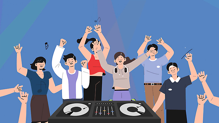 손 여자 남자 음표 모션 함께함 여러명 상반신 성인 신체부위 파란색 손들기 점프 주먹 만세 만남 자유 춤 레코드 DJ 즐거움 클럽 영상 스포트라이트 동영상 디제잉 디제잉기계 손흔들기 성인만 모션그래픽 MP4 MOV 기호 감정 음악 컬러 다수 컨셉 문화예술 사람 음반 파일형식