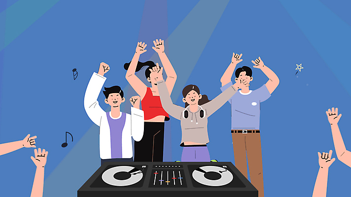 손 여자 남자 음표 모션 함께함 여러명 상반신 성인 신체부위 파란색 손들기 점프 주먹 만세 만남 자유 춤 레코드 DJ 즐거움 클럽 영상 스포트라이트 동영상 디제잉 디제잉기계 손흔들기 성인만 모션그래픽 MP4 MOV 기호 감정 음악 컬러 다수 컨셉 문화예술 사람 음반 파일형식