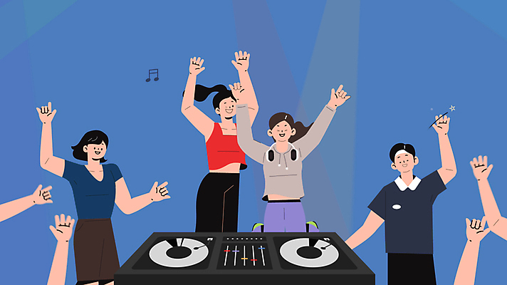 손 여자 남자 음표 모션 함께함 여러명 상반신 성인 신체부위 파란색 손들기 점프 주먹 만세 만남 자유 춤 레코드 DJ 즐거움 클럽 영상 스포트라이트 동영상 디제잉 디제잉기계 손흔들기 성인만 모션그래픽 MP4 MOV 기호 감정 음악 컬러 다수 컨셉 문화예술 사람 음반 파일형식