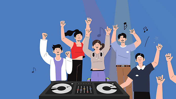 손 여자 남자 음표 모션 함께함 여러명 상반신 성인 신체부위 파란색 손들기 점프 주먹 만세 만남 자유 춤 레코드 DJ 즐거움 클럽 영상 스포트라이트 동영상 디제잉 디제잉기계 손흔들기 성인만 모션그래픽 MP4 MOV 기호 감정 음악 컬러 다수 컨셉 문화예술 사람 음반 파일형식