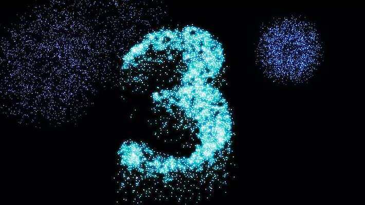 기념일 컨셉 불 불꽃 기념 폭죽 불꽃놀이 3 사람없음 파란색 빛 반짝임 숫자 검은색 에너지 축하 생일 야간 네온 애니메이션 동영상 빛망울 연소 4K MOV 해외동영상 클립영상 자연요소 문자 컬러 모션 놀이 이벤트 파일형식