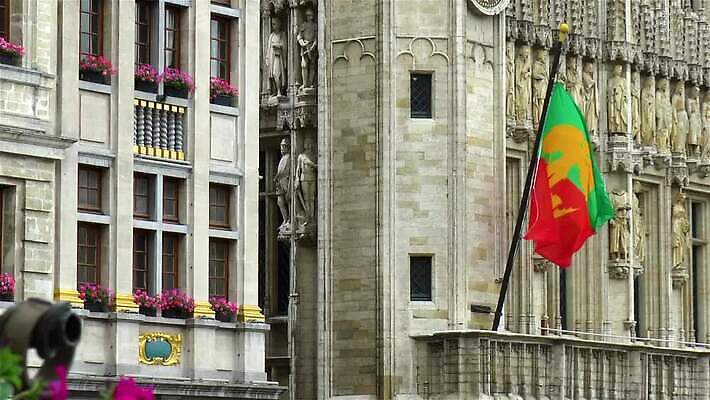 전통 조각 여행 건축양식 사람없음 장식 조각상 탐험 깃발 중세 역사 황금 심볼 묘사 벨기에 고딕 브뤼셀 MP4 해외동영상 클립영상 건축 조형물 동영상 서유럽 파일형식