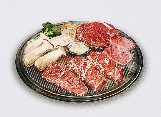 PSD 일러스트 마늘 생고기 사람없음 버섯 소고기 그릴 브로콜리 굽기 불판 새송이버섯 화로구이 디테일 국내일러스트 채소 주방용품 육류 구이 파일형식