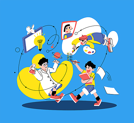 전신 남자 종이 어린이 남학생 일러스트 전구 들기 소년 책 세명 파란색 걷기 행성 비행 기록 팔레트 쥐 연구원 과학자 플라스크 화가 장래희망 소년만 언스쿨링 국내일러스트 AI파일 직업 학생 교육 컬러 과학 모션 실험기구 사람 우주 설치류 학자 남자만 어린이만 파일형식 벡터