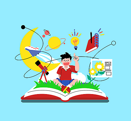 전신 남자 꽃 어린이 남학생 하늘색 일러스트 전구 한명 앉기 소년 책 공책 행성 가리킴 초승달 우주선 스프링노트 천체망원경 소년한명만 언스쿨링 국내일러스트 AI파일 식물 1 학생 교육 모션 문구용품 사람 손짓 파란색 우주 망원경 달 남자한명만 소년만 파일형식 벡터