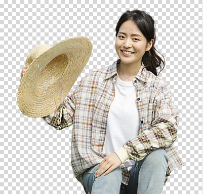 편집 편집이미지 응시 여자 한명 미소 웃음 들기 누끼 앉기 상반신 20대 성인 한국인 농부 밀짚모자 PNG 체크셔츠 성인여자한명만 편집소스 직업 모자_잡화 1 시선 셔츠 모션 표정 사람 동양인 청년 여자한명만 성인여자만 파일형식