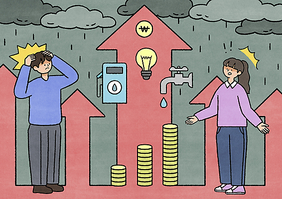 전신 PSD 여자 남자 화살표 일러스트 전구 서기 성인 두명 경제 동전 놀람 시세 사회이슈 먹구름 걱정 수도꼭지 상승 주유기 당황 경유 기름값 동전탑 수도_상하수도 성인만 인플레이션 전기세 국내일러스트 감정 컨셉 돈 모션 표정 사람 금융 쌓기 기계 가격 주유 상하수도 세금 파일형식 구름_자연