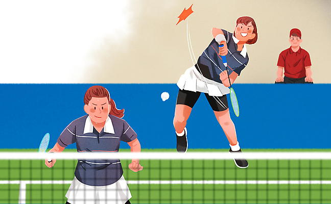 전신 PSD 여자 남자 일러스트 협력 들기 경기 상반신 성인 세명 배드민턴라켓 네트 배드민턴 리시브 배드민턴선수 배드민턴장 치기 성인만 땀흘리기 스매싱 국내일러스트 스포츠 컨셉 모션 운동선수 사람 구기 라켓 파일형식