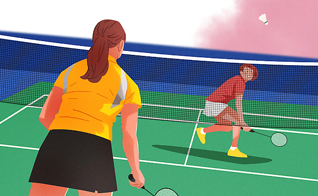 전신 PSD 여자 일러스트 서기 들기 경기 상반신 성인 두명 경쟁 올려보기 배드민턴라켓 네트 라이벌 셔틀콕 배드민턴 리시브 배드민턴선수 배드민턴장 성인여자만 국내일러스트 스포츠용품 스포츠 컨셉 모션 운동선수 사람 구기 라켓 여자만 성인만 파일형식