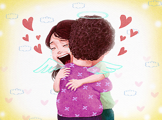 PSD 여자 딸 행복 날개 일러스트 포옹 모녀 엄마 천사 따뜻함 사랑 상반신 성인 두명 노란색 기쁨 만남 하트 울음 그리움 성인여자만 국내일러스트 모양 감정 컬러 컨셉 가족 안기 표정 사람 여자만 성인만 파일형식