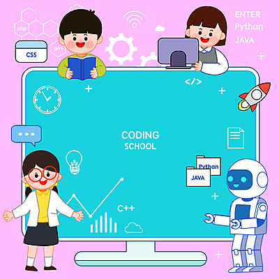전신 여자 남자 어린이 분홍색 하늘색 말풍선 일러스트 전구 그래프 프레임 서기 들기 소녀 소년 상반신 책 세명 독서 모니터 로켓 우주선 로봇 톱니바퀴 와이파이 컴퓨터교육 어린이만 안경낌 카피스페이스 코딩 국내일러스트 AI파일 교육 안경 컬러 모션 사람 파란색 컴퓨터 우주 공백 무선인터넷 파일형식 벡터