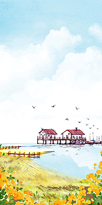 PSD 구름 꽃 하늘색 백그라운드 여러마리 일러스트 조류 하늘 수채화 주택 사람없음 항구 가을풍경 강가 선박 국내일러스트 자연요소 식물 동물 다수 수상교통 교통시설 풍경 건물 파란색 강 파일형식 가을_계절