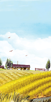 PSD 나무 구름 하늘색 백그라운드 일러스트 조류 수채화 주택 세마리 사람없음 울타리 가을풍경 보리밭 국내일러스트 자연요소 식물 동물 밭 3 풍경 건물 파란색 담장 보리 파일형식 가을_계절