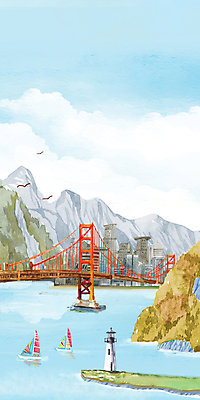 PSD 구름 바다 하늘색 백그라운드 요트 일러스트 조류 수채화 산 등대 세마리 사람없음 가을풍경 도시 가교 국내일러스트 자연요소 동물 건축물 배_교통 3 풍경 파란색 파일형식 가을_계절