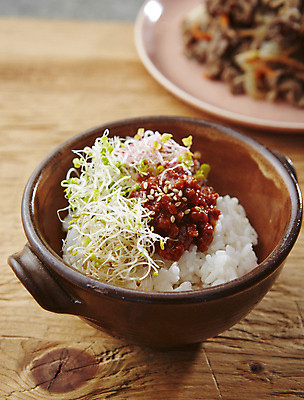 포토 JPG 사람없음 아웃포커스 고추장 비빔밥 불고기 새싹비빔밥 새싹채소 나무배경 약고추장 국내포토 한식 백그라운드 채소 촬영기법 양념 파일형식