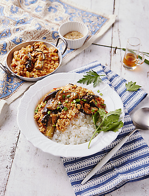 포토 JPG 가지 돼지고기 사람없음 중식 덮밥 가지볶음 다짐육 나무배경 가지덮밥 국내포토 음식 백그라운드 채소 육류 볶음 파일형식