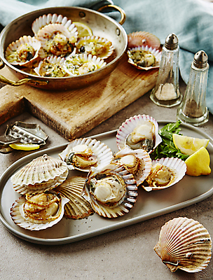 포토 JPG 사람없음 레몬 가리비 버터 조개구이 가리비구이 국내포토 과일 조개 구이 파일형식