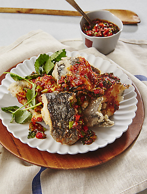 포토 JPG 사람없음 튀김 양념 매움 생선요리 가자미 미나리 국내포토 음식 채소 어류 맛 파일형식