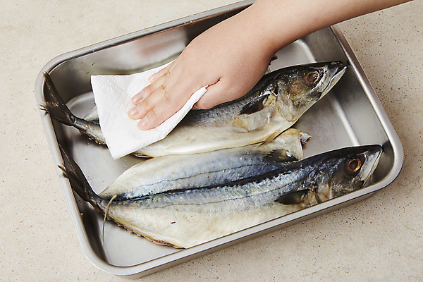 포토 JPG 손 식재료 쟁반 실내 들기 신체부위 닦기 고등어 자반고등어 키친타올 탈수 베이지색배경 국내포토 백그라운드 모션 어류 사람 내부 화장지 베이지색 파일형식