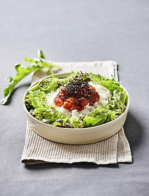 포토 JPG 회색배경 밥 사람없음 아웃포커스 상추 비빔밥 김가루 오징어젓갈 젓갈 국내포토 한식 음식 백그라운드 채소 촬영기법 회색 김_해조류 가루 파일형식