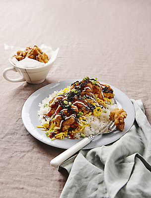 포토 JPG 밥 사람없음 치킨 마요네즈 지단 쪽파 데리야끼 베이지색배경 치킨덮밥 치킨마요덮밥 국내포토 음식 백그라운드 고명 소스_음식 덮밥 파 닭고기요리 베이지색 파일형식