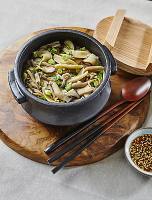 포토 JPG 회색배경 사람없음 양념 간장 쪽파 돌솥밥 버섯밥 새송이버섯 국내포토 백그라운드 밥 버섯 회색 파 파일형식