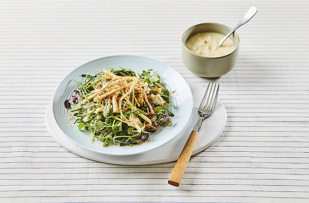 포토 JPG 한식 포크 회색배경 사람없음 숟가락 샐러드 식탁보 삼 소스 부추 수삼 어린잎 국내포토 식기 음식 백그라운드 잎 채소 수저 회색 양념 파일형식