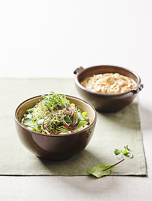 포토 JPG 한식 실내 사람없음 아웃포커스 식탁보 흰배경 비빔밥 강된장 새싹채소 국내포토 음식 백그라운드 채소 촬영기법 내부 흰색 된장 파일형식