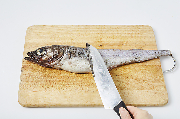 포토 JPG 손 식재료 실내 들기 신체부위 생태 명태 재료손질 흰배경 날것 식칼 나무도마 국내포토 백그라운드 모션 주방용품 도마 사람 내부 목재 흰색 생태_생선 손질 파일형식