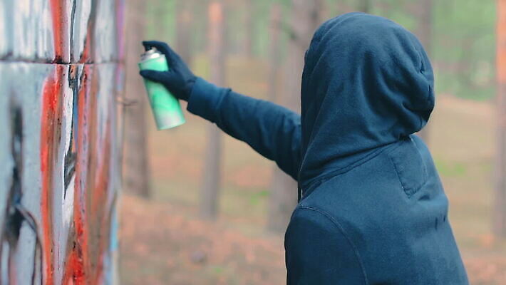 남자 벽 거리 한명 사람 청년 야외 페인트 손상 자유 도시 범죄 그래피티 그림 스프레이 화가 분무기 에어로졸 항의 MOV 해외동영상 클립영상 직업 1 컨셉 성인 낙서 동영상 파일형식