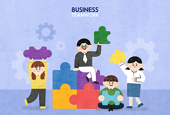 전신 여자 남자 일러스트 비즈니스 협력 서기 들기 앉기 여러명 성인 파란색 만세 비즈니스맨 비즈니스우먼 동료 퍼즐조각 따봉 성인만 국내일러스트 AI파일 컬러 조각 다수 관계 모션 사람 최고 직장인 퍼즐 파일형식 벡터