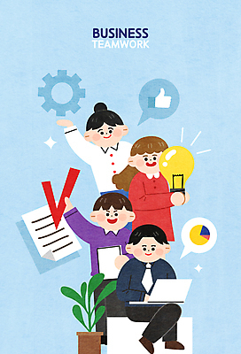 전신 여자 남자 화분 하늘색 말풍선 일러스트 비즈니스 전구 협력 들기 앉기 여러명 상반신 성인 노트북 손들기 비즈니스맨 비즈니스우먼 동료 체크표시 톱니바퀴 문서 손모양 원그래프 따봉 성인만 국내일러스트 AI파일 모양 다수 관계 모션 그래프 사람 파란색 전자제품 최고 직장인 확인 파일형식 벡터 손_신체부위