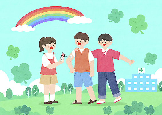 전신 PSD 여자 남자 무지개 일러스트 하늘 병원 서기 들기 성인 세명 스마트폰 행운 네잎클로버 측정 확인 당뇨병 혈당 혈당계 성인만 어깨에손 국내일러스트 자연요소 식물 컨셉 의학 모션 사람 핸드폰 스마트기기 의료용품 혈액 클로버 질병 파일형식